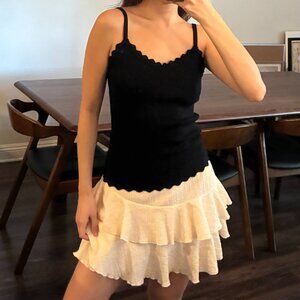 Black Knit Tank with Scalloped Edges